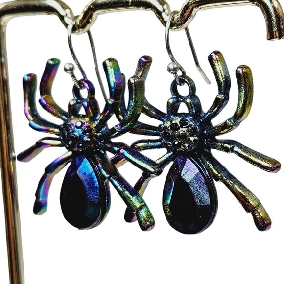 Spiders Electroplated 3D Earrings Woman's Fashion Halloween Spider Multicolored - Picture 2 of 11